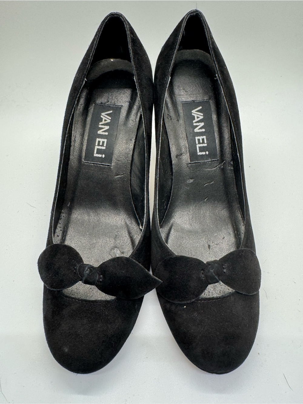 Vaneli Black Suede Bow-Accent Round-Toe Pumps